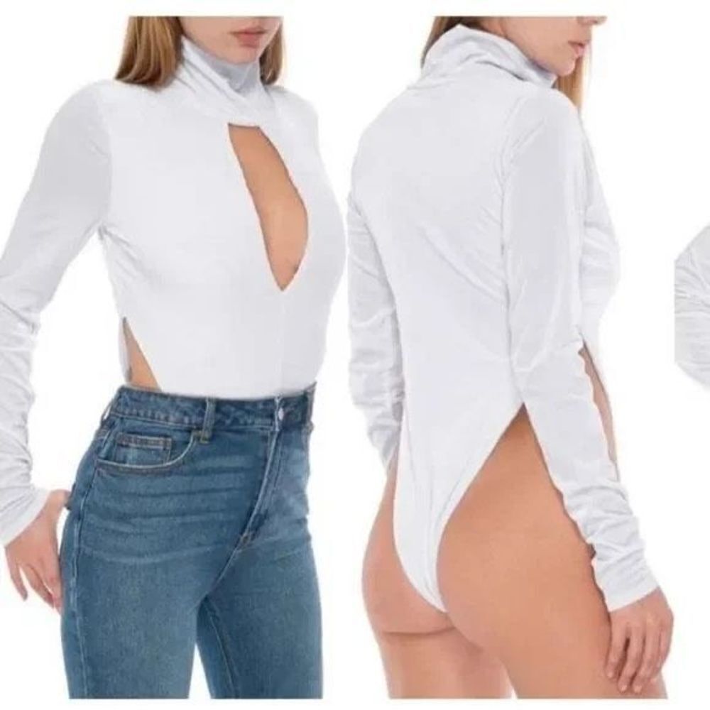 AFRM White Ribbed Velvet Cutout Detail Bodysuit size S NWT
